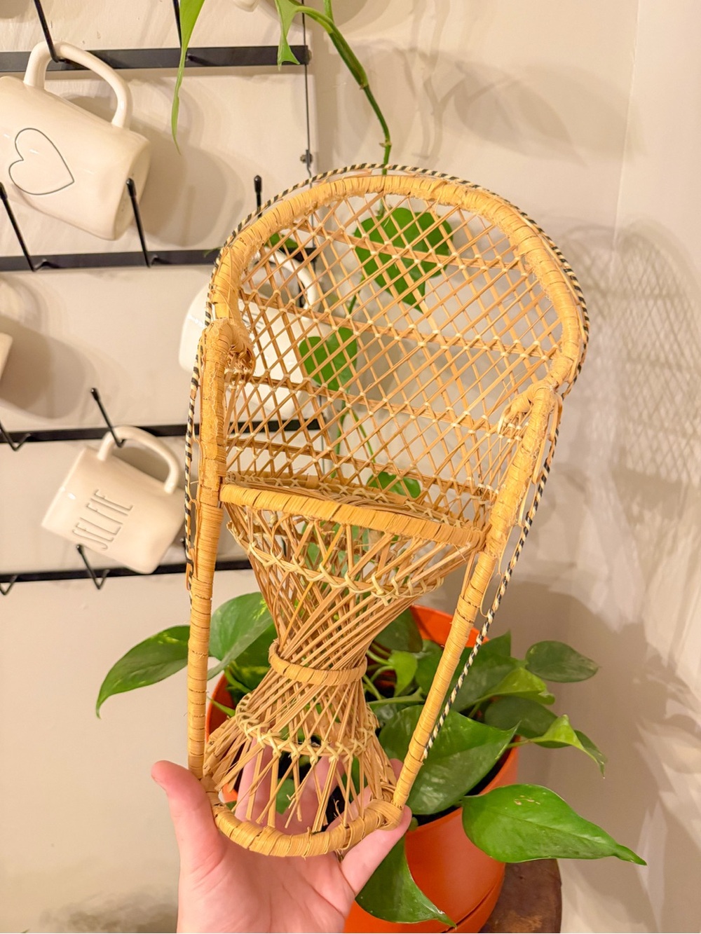 Small Wicker Doll and Plant Chair Boho